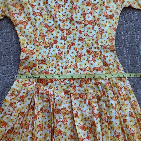VTG Spring Floral Party Dress Bow Women's 15 / 6 Yellow Orange 1950s 60s Cottage - Picture 10 of 10